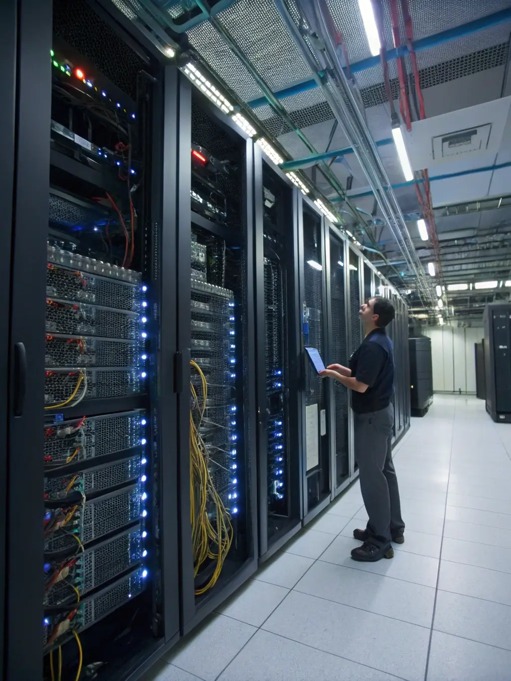 An image depicting a server room with backup drives and a recovery process interface on a monitor, illustrating reliable data backup and recovery.