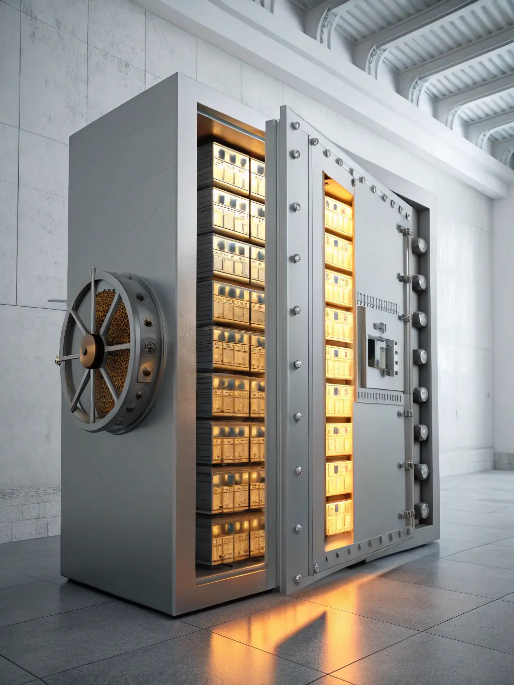 An image showing a secure digital vault with encrypted files being protected by advanced encryption algorithms, symbolizing robust data protection for businesses.