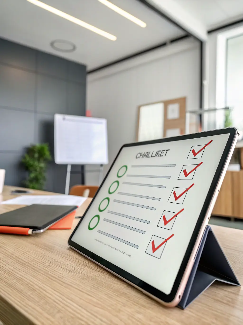 An image of a compliance checklist on a tablet, with a focus on data protection regulations and standards.