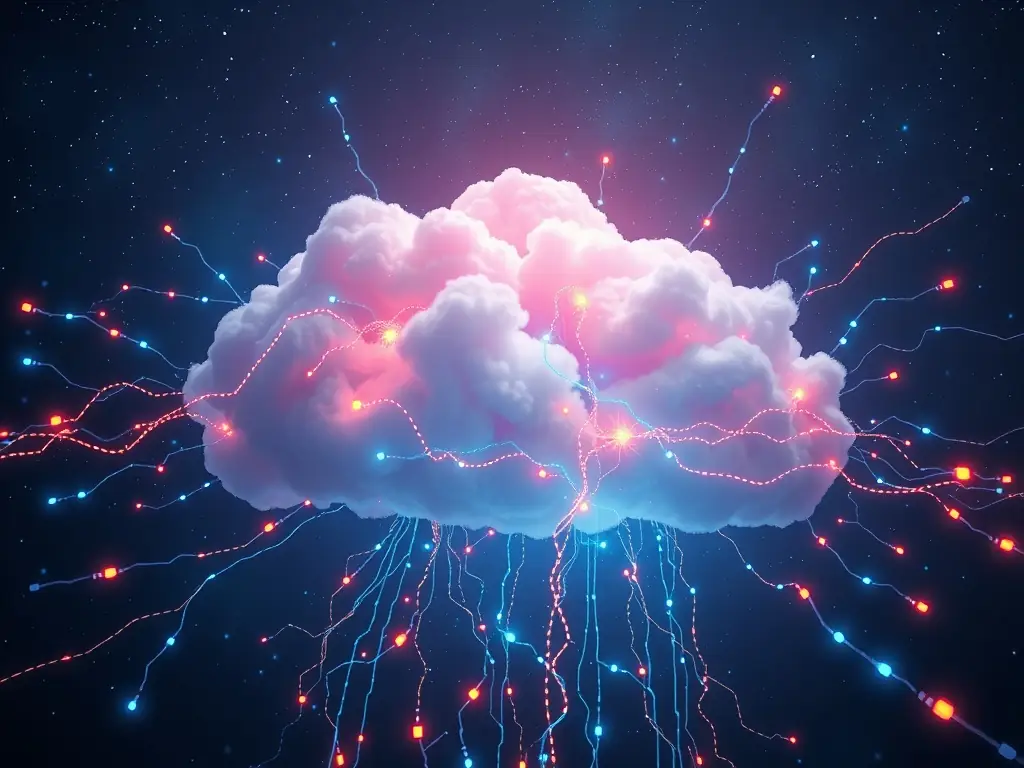 An image showing a secure cloud storage system with backup data flowing seamlessly into multiple storage devices, symbolizing robofourm's reliable data backup strategies.